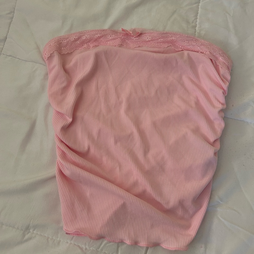 Pink tube top, bow in center, side ruching